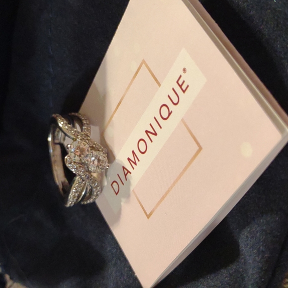 Diamonique Jewelry Qvc Diamonique Bypass Ring In Sterling Silver Box And Receipt Included